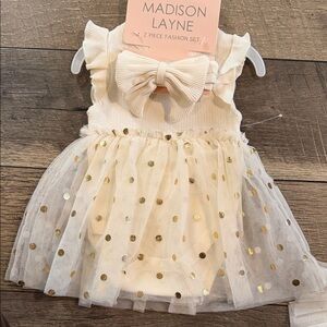 Madison Layne Cream Dress with Gold Accents